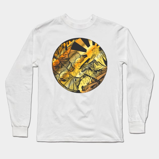 Gold Dreaming of Japan Long Sleeve T-Shirt by kenallouis